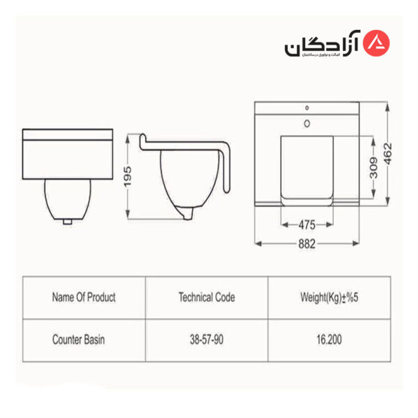 روشویی روکابینتی مروارید مدل ویستا 90-2