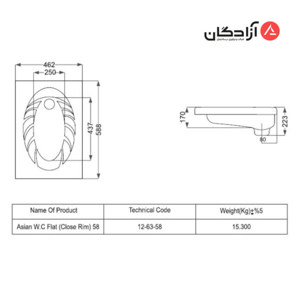 توالت ایرانی مروارید مدل پارمیدا تخت